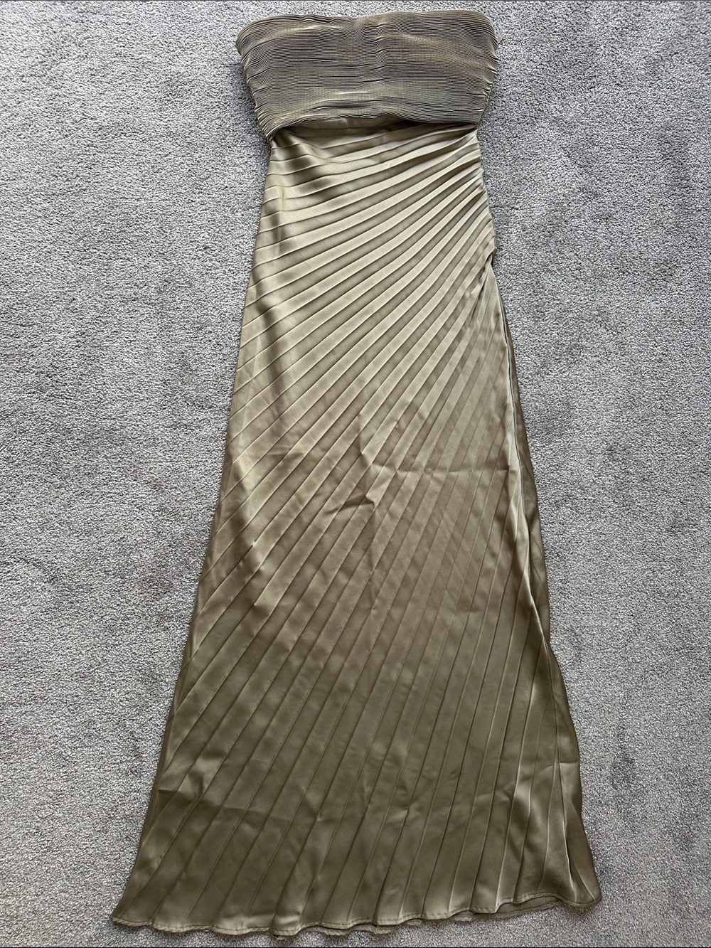 Lulus Gold Strapless Pleated Satin Maxi Dress
